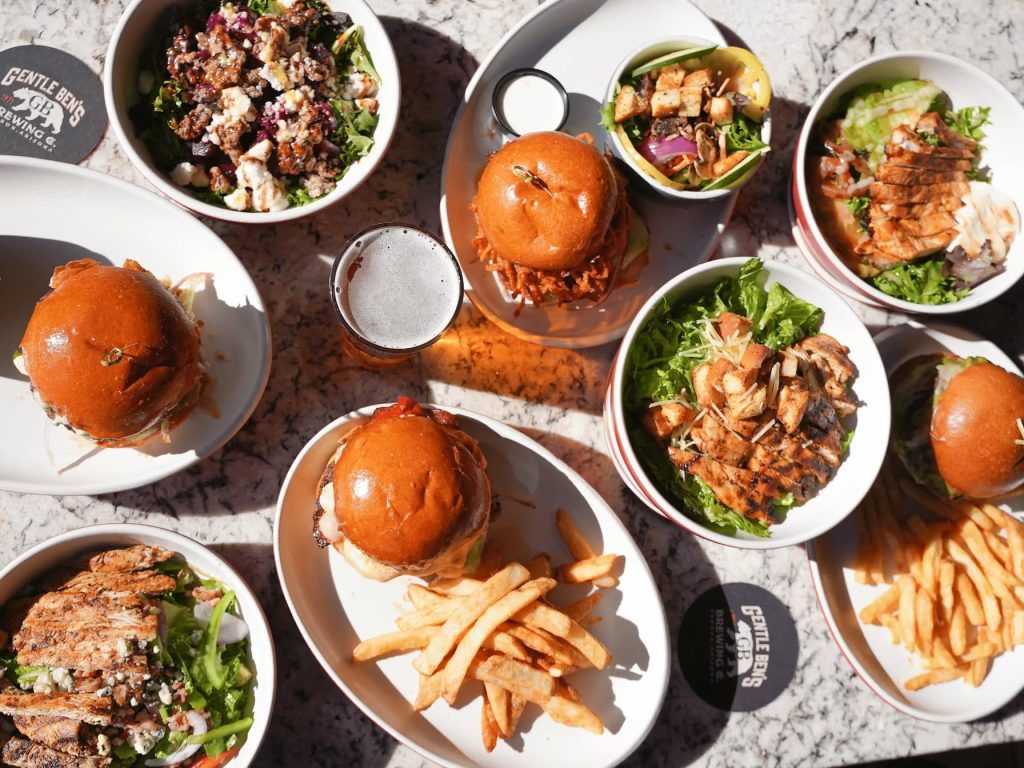 Food dishes from Gentle Ben's on a counter top.